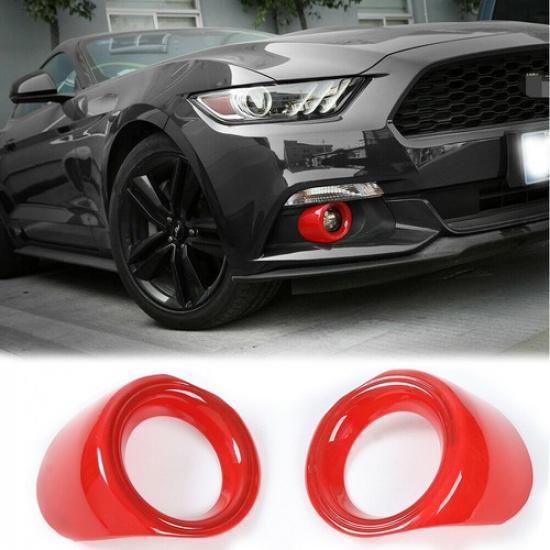 2pcs Car Front Fog Lamp Frame Light Cover Trim for Ford Mustang 2015-2017 Red