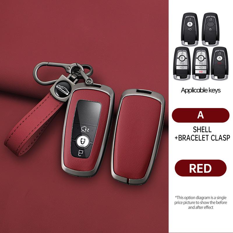 Zinc Alloy Leather Car Key Case For Ford Fusion Edge Mustang Explorer Expedition Mustang Ecosport Ranger F150 F250 350 Key Case