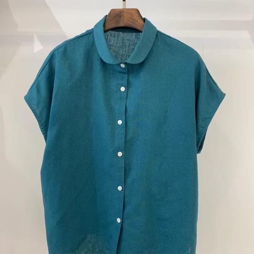 1116 summer new women's lapel Japanese cotton shirt loose shirt linen top cardigan literary style ins
