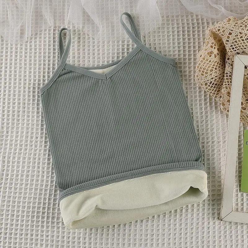 

Женское зимнее теплое нижнее белье, однотонное термобелье, повседневная ночная рубашка, сексуальная эластичная женская тонкая бархатная футболка, топы без рукавов one size（35-65KG） серый