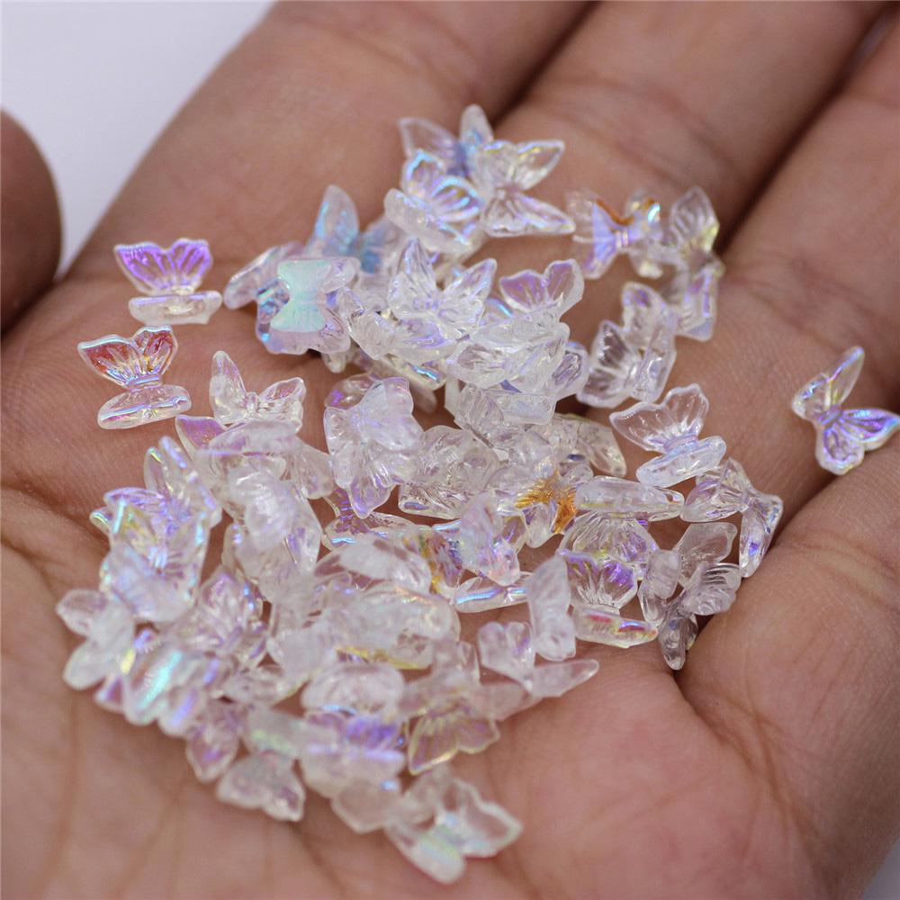 

50 шт./упак., 6 мм, цвет AB, подвески в форме бабочки, резионные бусины, свободные бусины-разделители без отверстий для изготовления ювелирных изделий, дизайн ногтей «сделай сам», ручная работа прозрачный