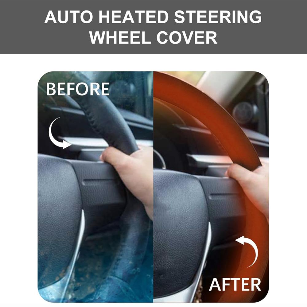 Poignée chauffante universelle 12V Hiver Chauffage électrique Couvre-volant de voiture Chauffage rapide en 3 minutes Couvercle antidérapant Pour l'hiver