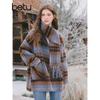 Betu Women's Plaid Wool Blend Scarf Mid-Length Coat