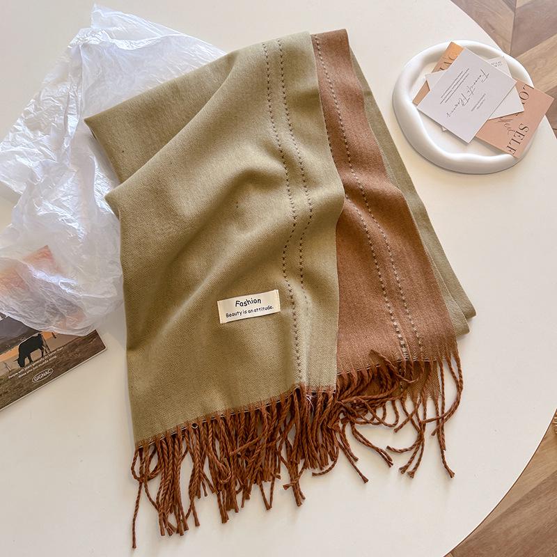 2024 High-End Versatile Women's Cashmere Scarf Shawl - Solid Color for Autumn & Winter Warmth