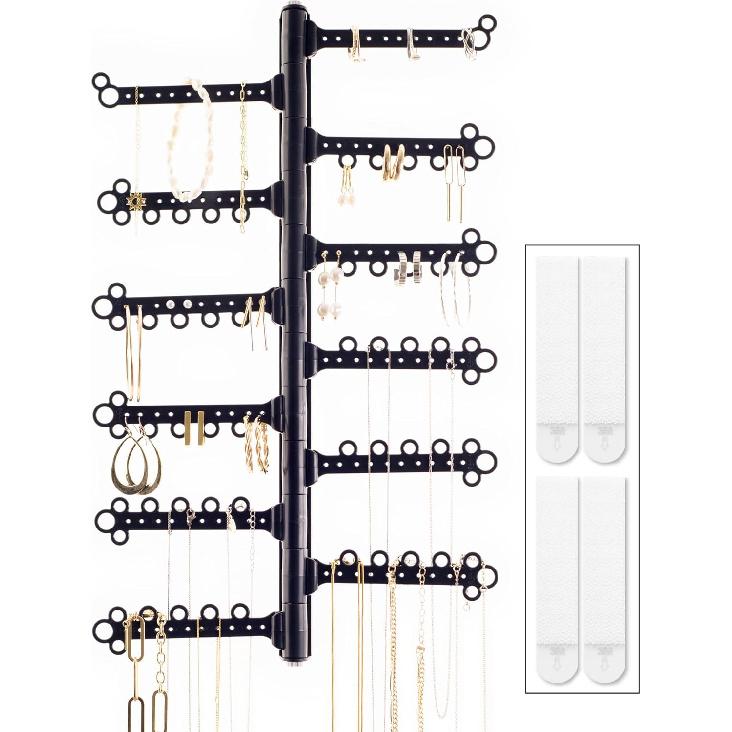 6-Tier 6" Wall Jewelry Organizer, Command Strips included for Easy Hanging, 120 Hole Earring Organizer, Necklace Organizer, Bracelet Holder, Ring