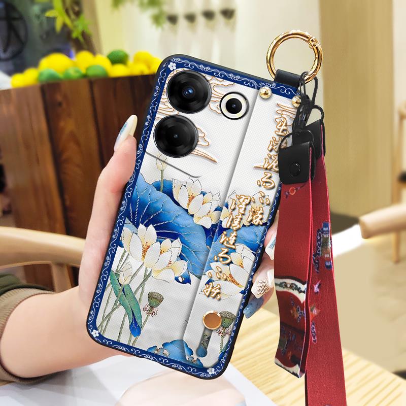 For Mom Chinese Style Phone Case For Tecno Camon20 Pro 5G/CK8n Fashion Wrist Strap Soft Case Phone Holder Dirt-resistant