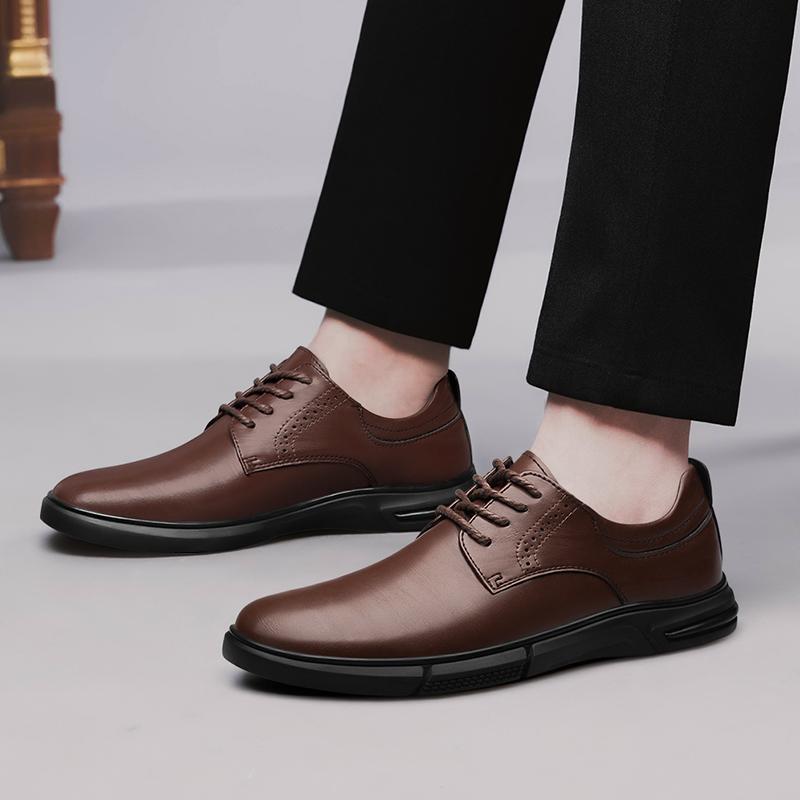 Fashion 2024 Mens Dress Leather Shoes Slip on genuine Leather Mens Casual lace up Oxford Shoes Business Male Footwear Pointed Toe Shoes