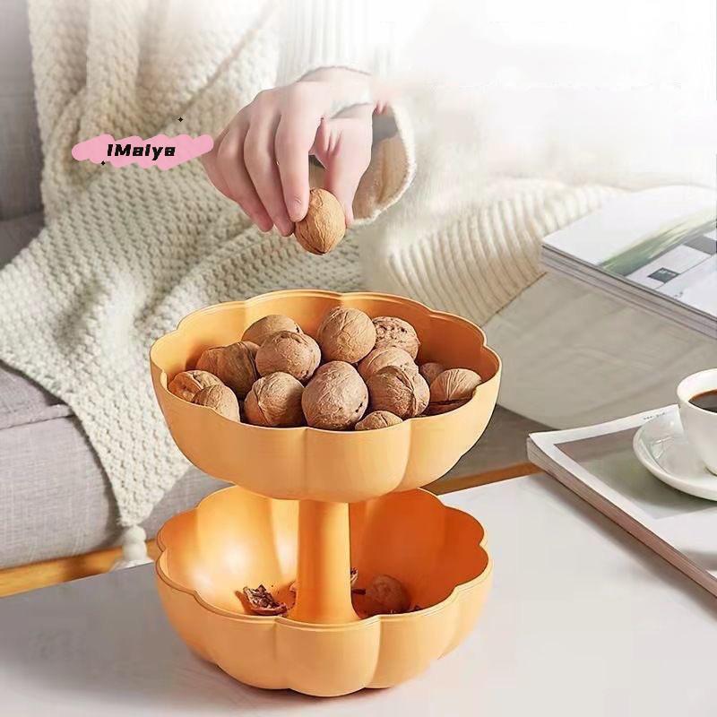 M-Double-Layer Simulated Pumpkin Fruit Basket Moisture-Proof Dust-Proof Fruit Box Layered Design Fruit Plate for Home Decoration