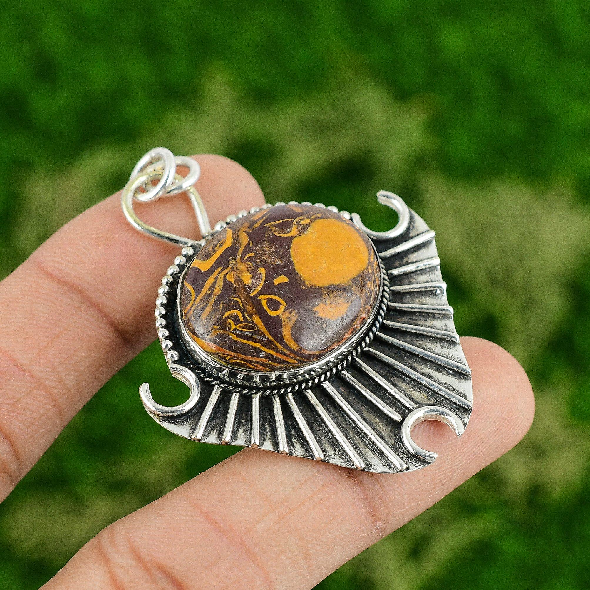 

Daughters Day Sale Oval Mariam Jasper Stone Bezel Pendant 925 Sterling Silver