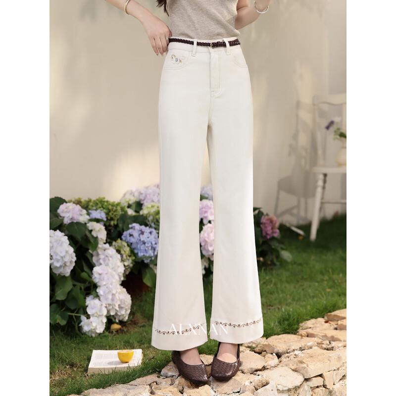Luxiangnan Women s Apricot Denim Flared Jeans S