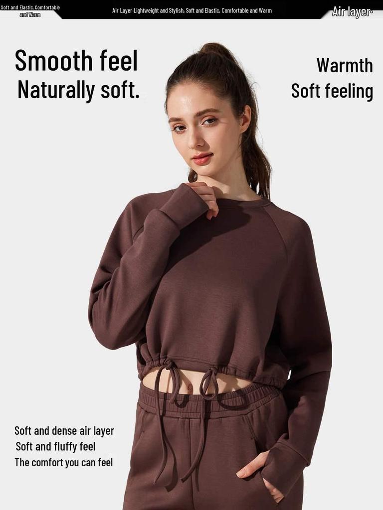 Crew Neck Warm Sweatshirt Jacket: Autumn/Winter, Loose Fit, Long Sleeve, Casual Drawstring, Fitness & Yoga Wear.