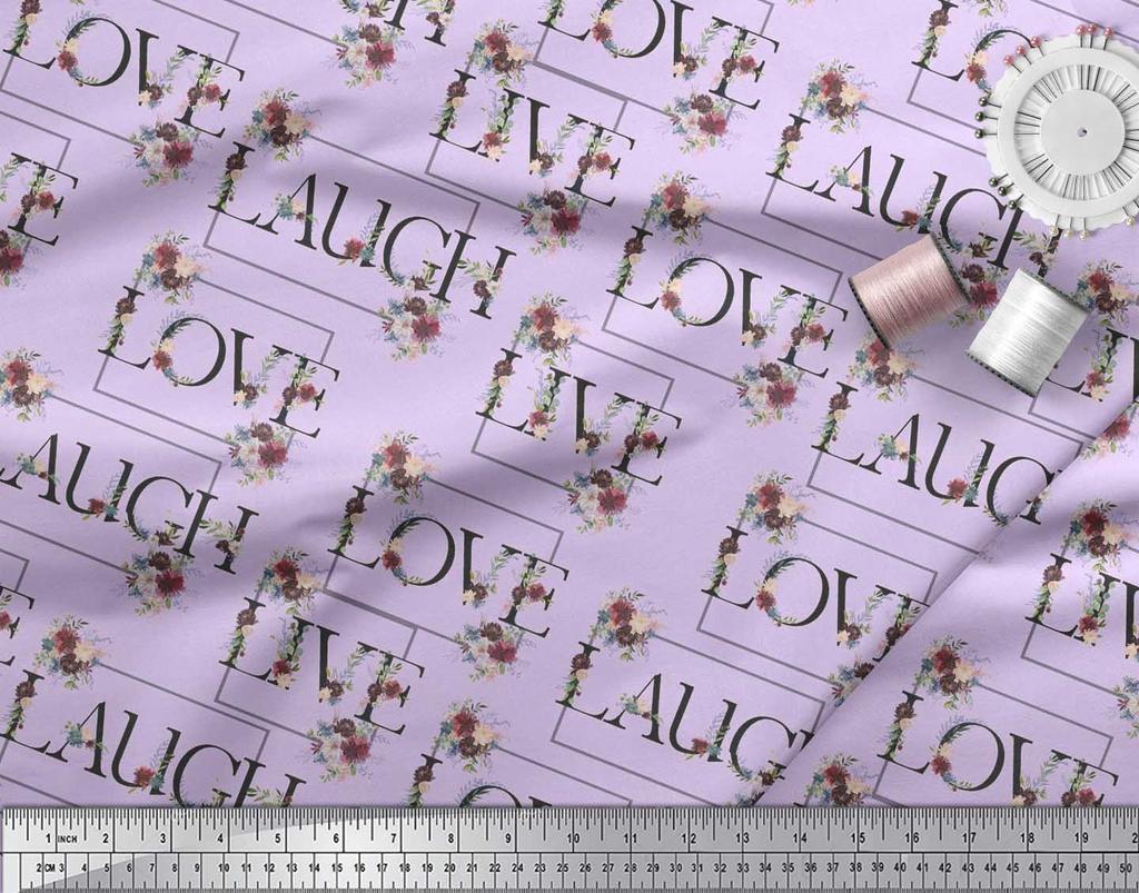 Soimoi Japan Crepe Satin Fabric Floral Love Text Fabric Prints By Metre 42 Inch
