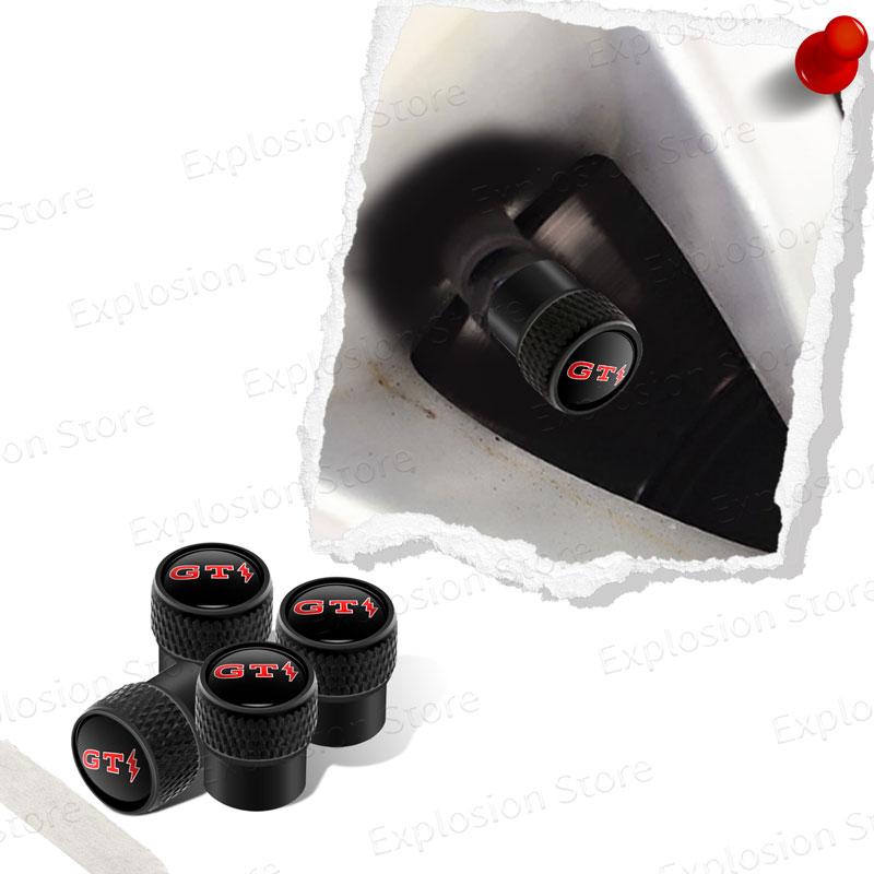 ASN1 4Pcs Car Wheel Tire Valve Stem Caps Tyre Air Cover Lightning Symbol GTI Emblem For Jetta Bora Golf 5 6 7 Polo MK3 MK5 MK6