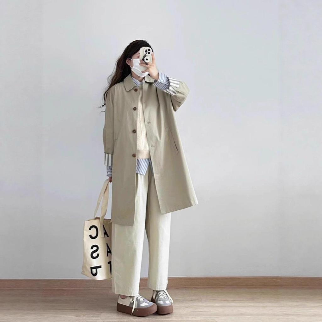 Women's 2025 Spring Petite Mid-Length Casual Trench Coat