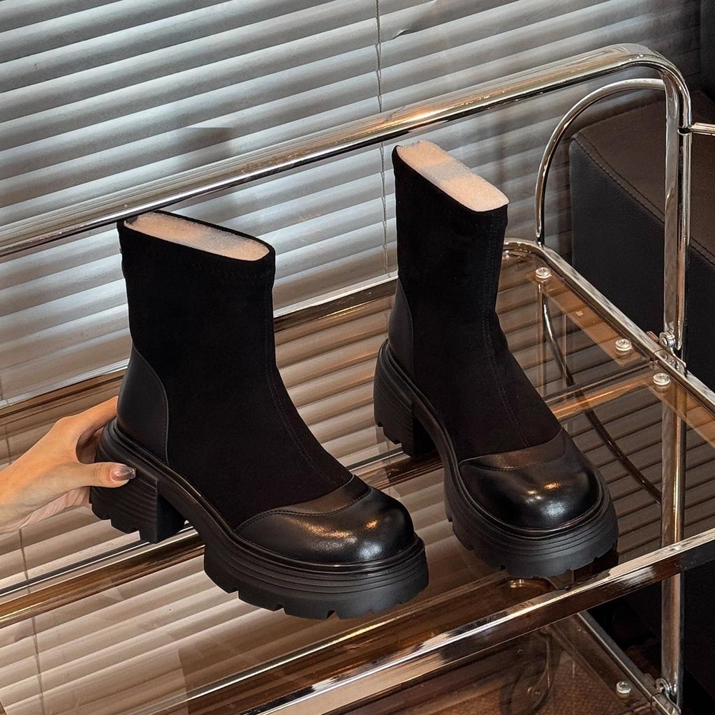 7Cm height-increasing short boots women's thick heel high heel 2025 spring and autumn new versatile Maillard leather Martin boots