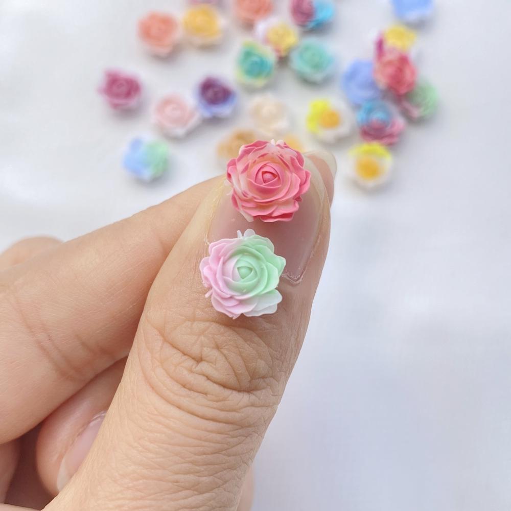 50Pcs New Cute Resin Mini Colorful Little Flowers Series Flat Back Manicure Parts Embellishments For Hair Bows Accessorie