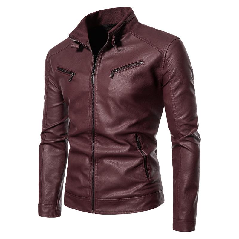 Hot-selling autumn and winter men's PU leather jacket, trendy youth stand-collar punk men's motorcycle leather jacket