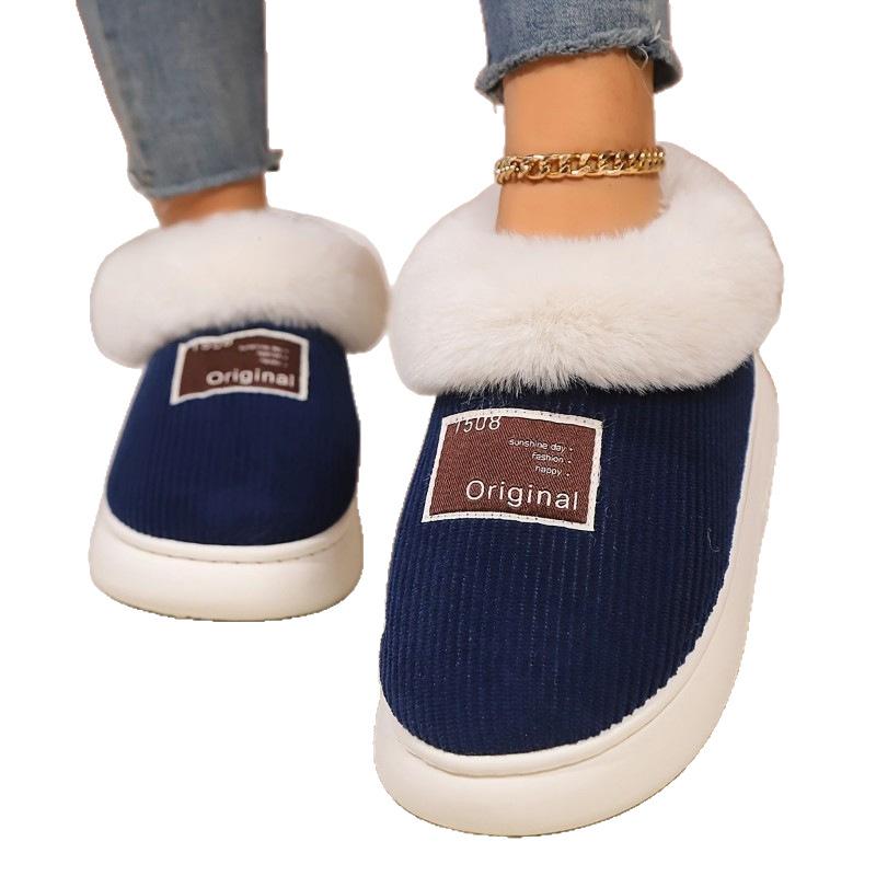 High-top cotton slippers to keep warm, winter velvet home elderly, fluffy shoes, soft-soled couple bags and cotton shoes