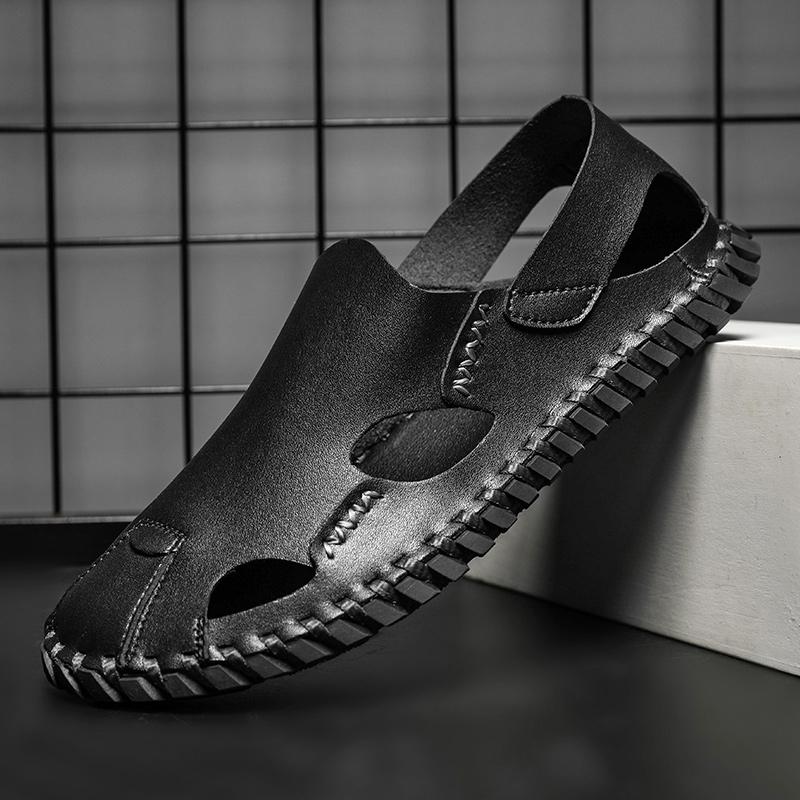 

38-48 Модные повседневные роскошные мужские кожаные туфли ручной работы для мальчиков, теннисные туфли для мужчин, пляжные сандалии для прогулок, бесплатная доставка 38 чёрный