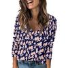 Ladies' Fashionable Casual Long Sleeved Retro Floral Print V-Neck Top Women'S T-Shirts Women Clothes Playeras De Mujeres