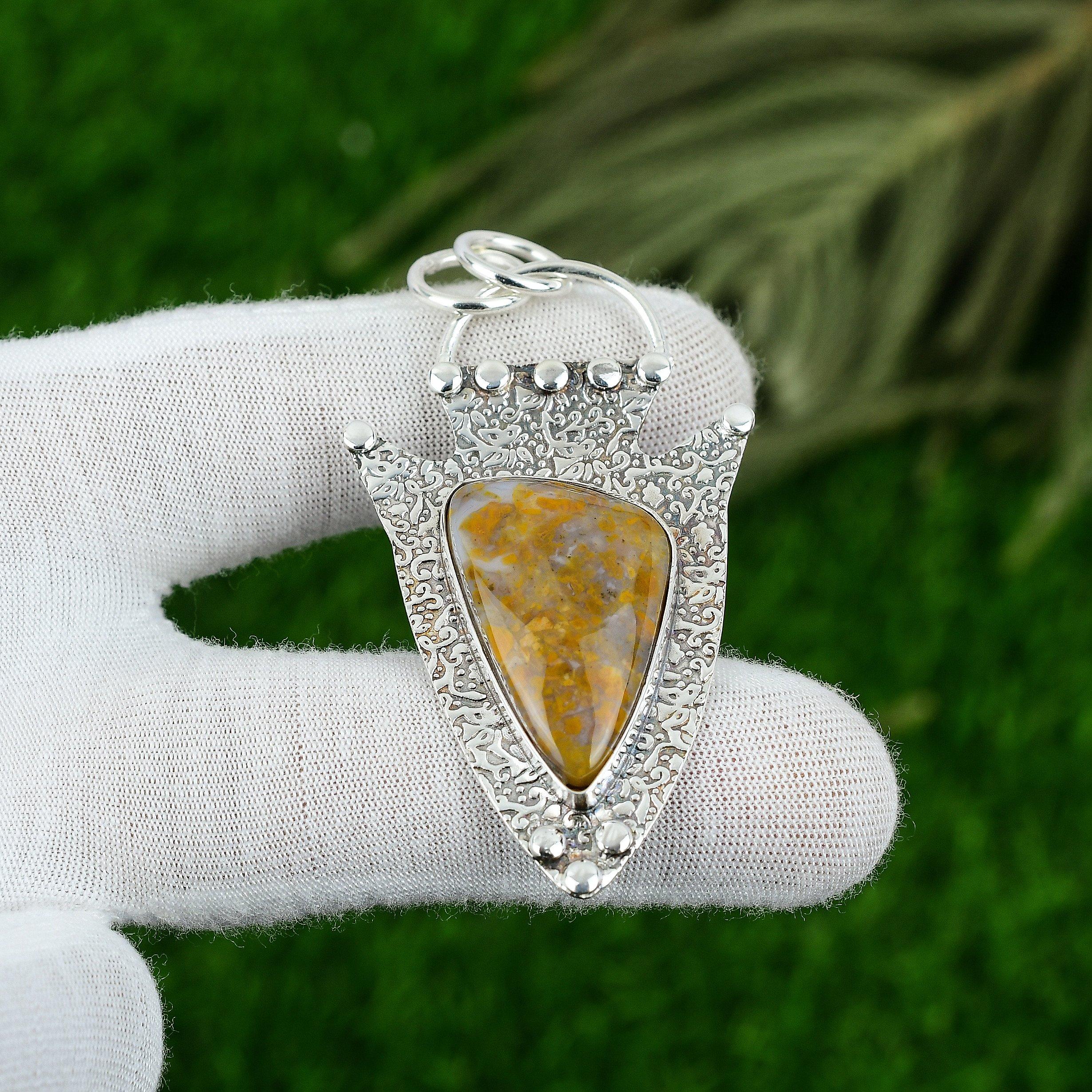 Sterling Silver Trillion Ocean Jasper Gemstone Engagement Anniversary Pendant