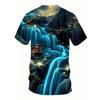 Men's Chinese Mountain Waterfall Pavilion Landscape 3D Print T Shirt Summer O Neck Short Sleeve Scenery Graphic Street Tee
