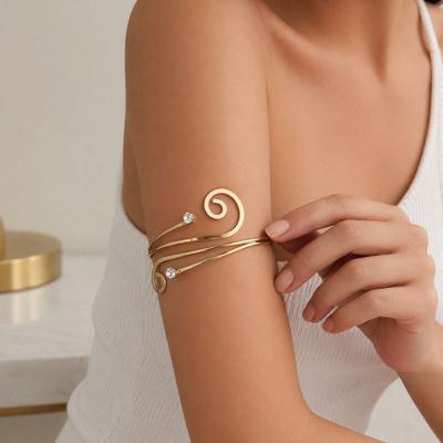 Spiral Upper Arm Cuff Bracelet, Minimalist Rhinestone Coil Open Arm Bangle Bracelet, Adjustable Arm Band Jewelry