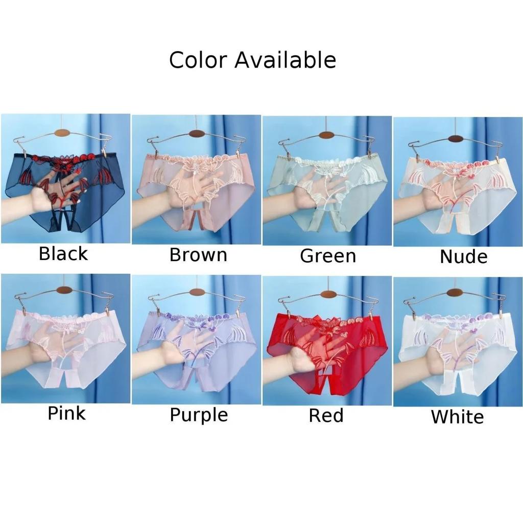 Women Plus Size Lace Sexy Transparent Underwear Floral Mesh Comfort Sheer Crotch Slit Traceless Briefs Panties Women's Briefs