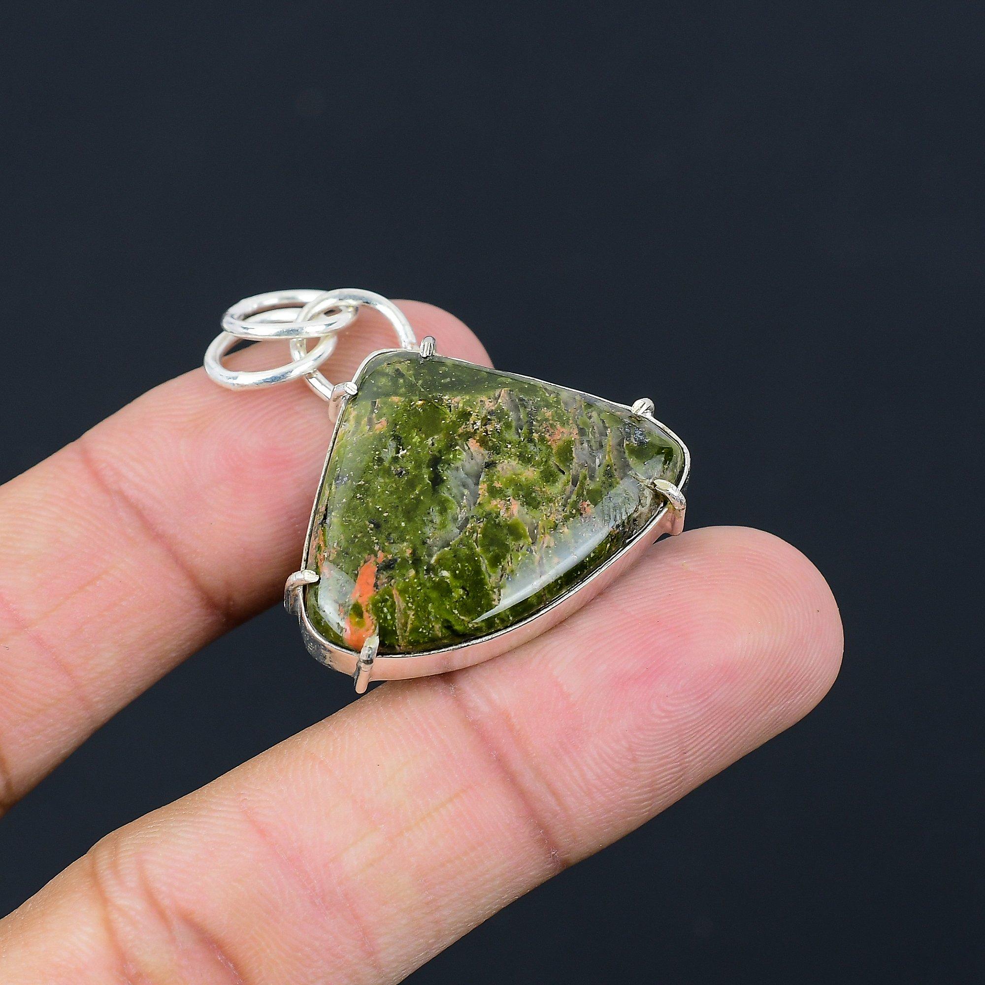 925 Silver Trillion Unakite Stone Wife Engagement Birthday Anniversary Pendant
