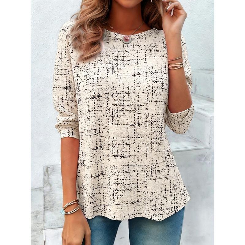 Women's T Shirt Print Graphic Geometric Striped Vintage Fashion Stylish Long Sleeve Crew Neck Round Neck Regular Tops