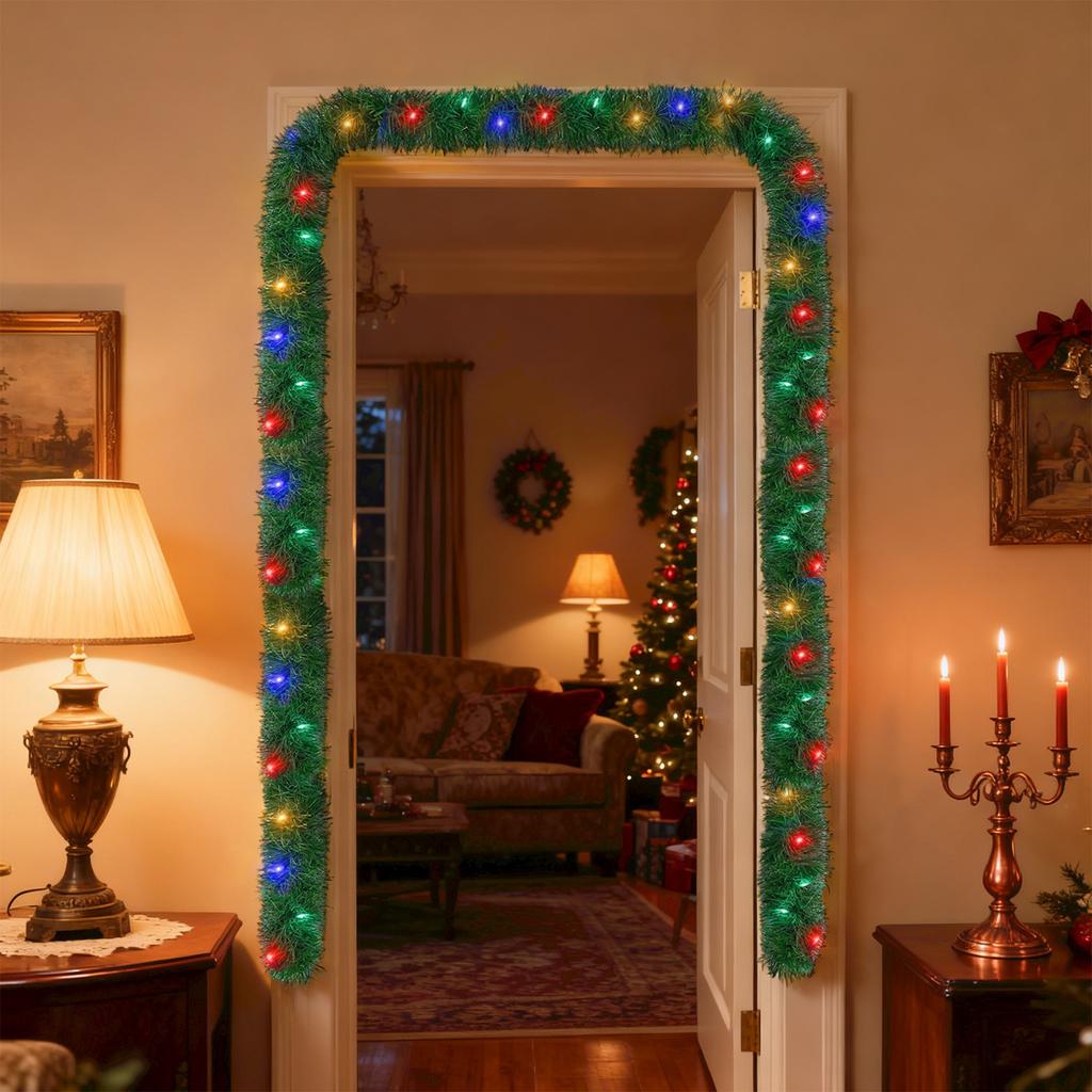 15.4FT Artificial Christmas Garland Lighted Christmas Decoration For Indoor Holiday Door Home Stairs