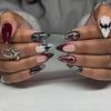 24Pc French Almond Gradient Red Press On Nails With Glue Simple Star Design Full Cover False Nail Tips