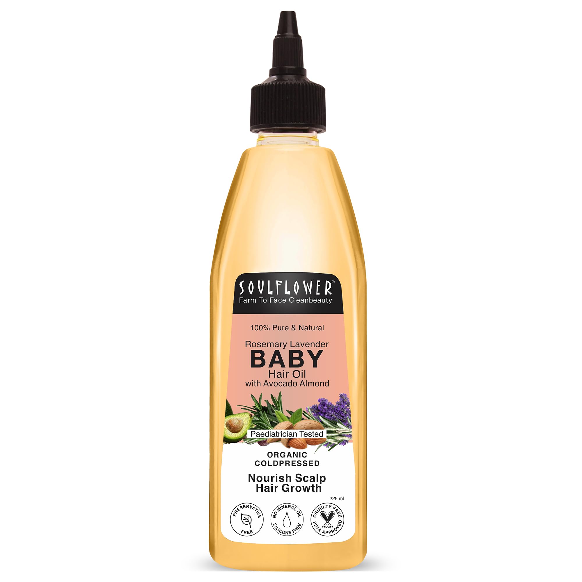 Soulflower Rosemary Baby Hair Oil for Hair Growth, 100% Pure & Natural Organic, Nourishment with Avocado, Coconut, Olive & Almond Oils, Dermatolo