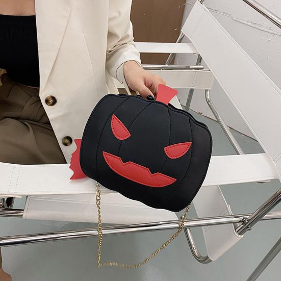 Halloween Pumpkin Bag Spooky Pumpkin Purse Crossbody Pumpkin Bag with Chain Shoulder Strap for Parties or Trick-or-Treating
