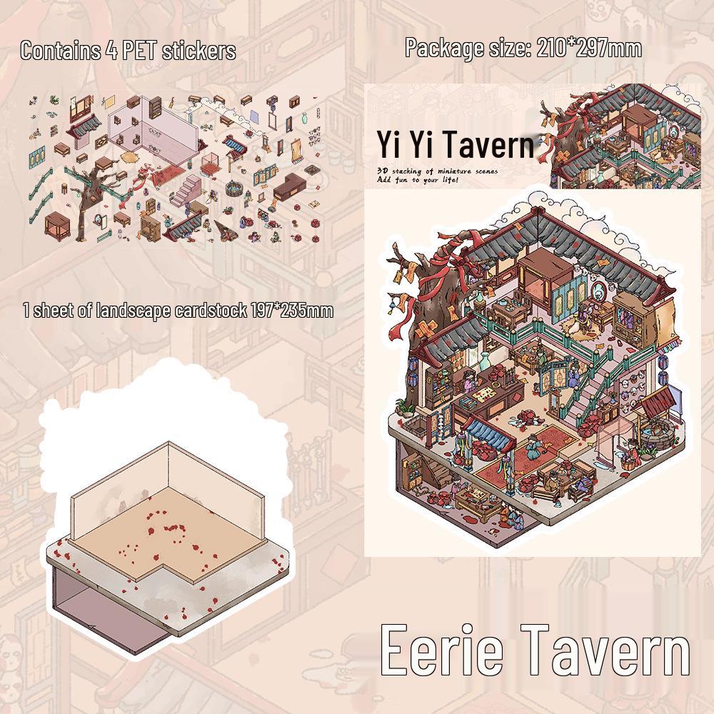 4 Large PET Sheets: Weird Tavern Scenery Stickers for DIY Miniature Worlds & Fun Journals