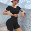 Quick-Dry Breathable Seamless Yoga Set: Women's Short-Sleeve Top & Peach-Butt Shorts