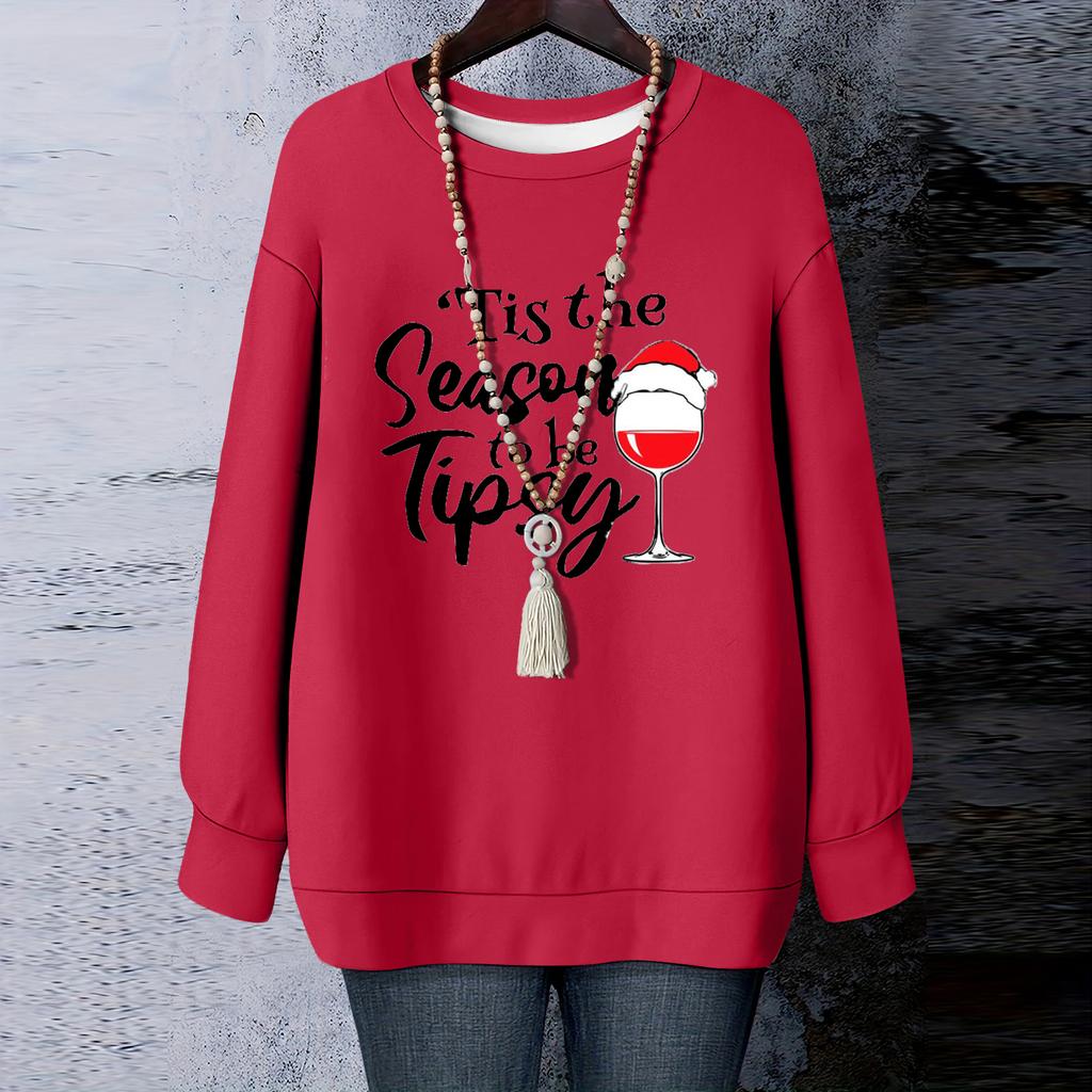 Ladies' Christmas Printed Round Neck Long Sleeved T-shirt Sweatshirt Top
