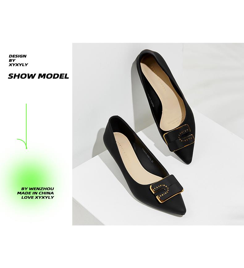 [Same as in the mall] French pointed double layered square buckle thin heel low heel shallow mouth single shoe