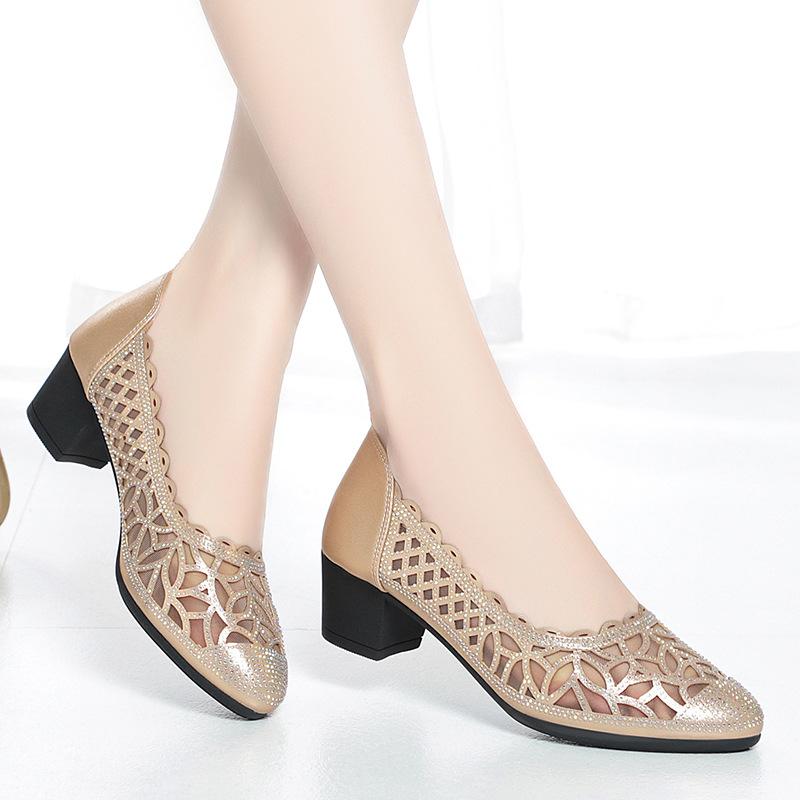 Shoes For Women 2026 Comfortable And Elegant Spring Summer Footwear Rhinestone with Crystals Black Low Heel Transparent Simple
