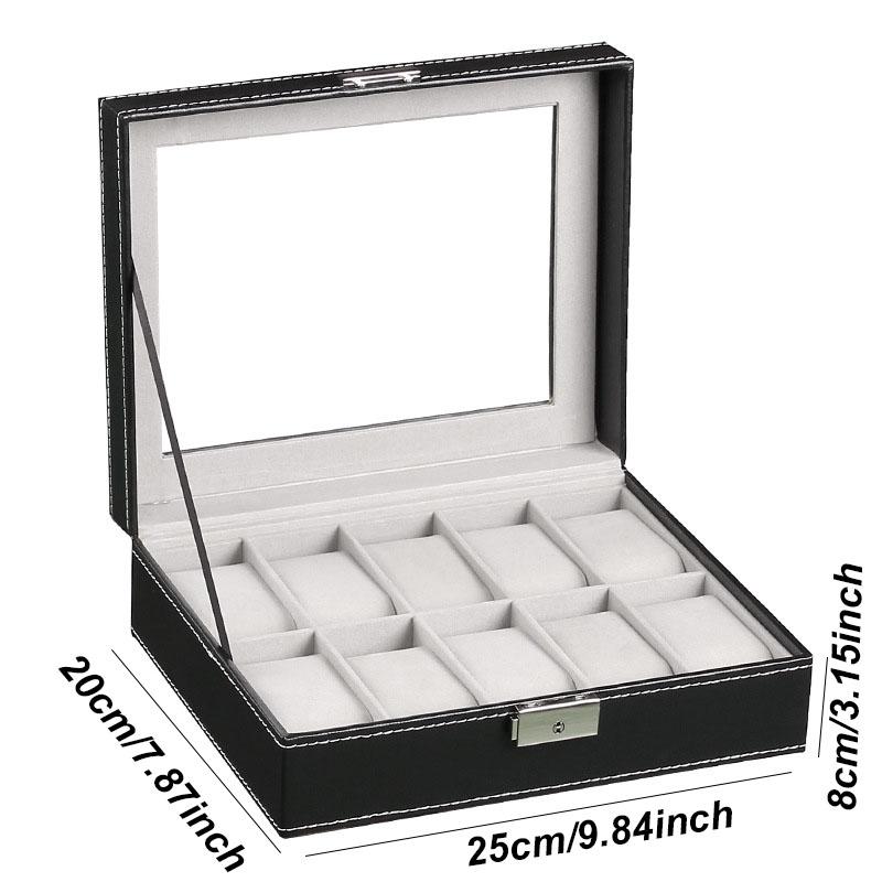 Delesys Classic Style Leather 2/3/4/5/6/8/10/12/20 Slots Watch Display Case Organizer Jewelry Storage Box With Glass Top For Man