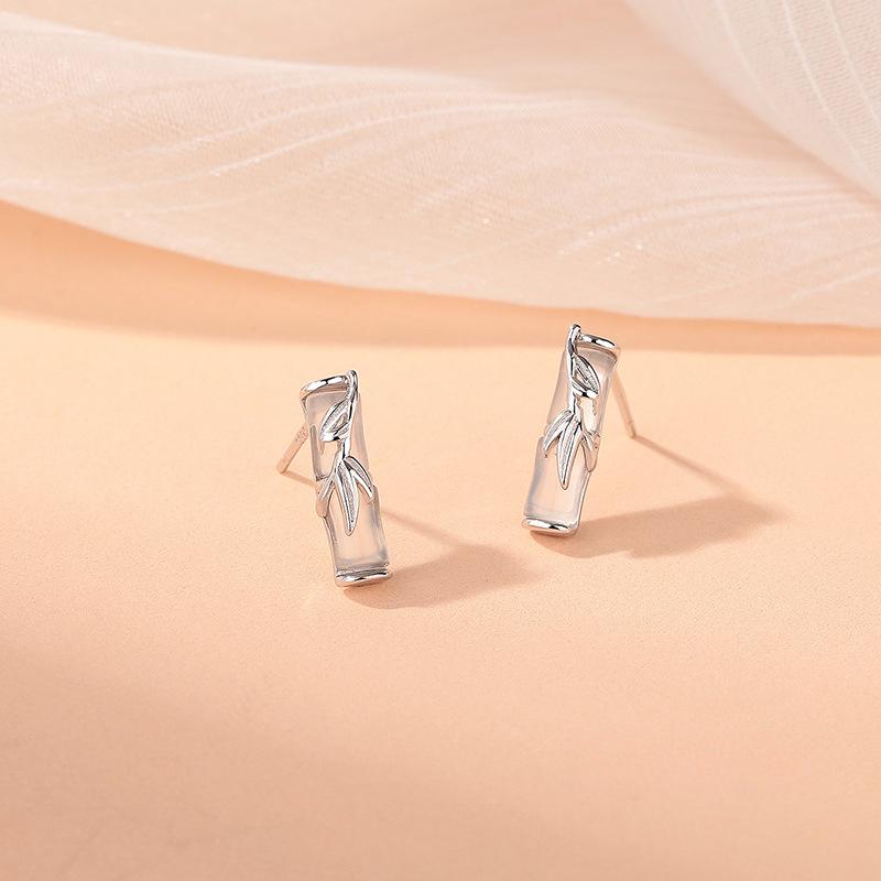 Chinese Style White Chalcedony Bamboo Earrings for Women New Chinese Style Temperament Earrings New Earrings
