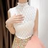 Lace Vest with Half High Neck Sleeveless Bottom Shirt Women's New Autumn and Winter Hollow-out with Short Mesh Top