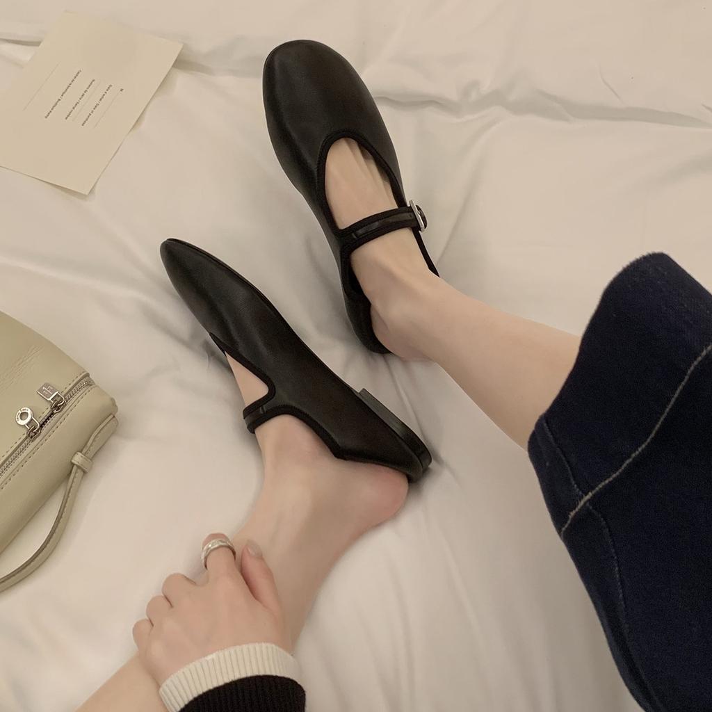 Seconds Hair~ Grape Mother, Well-behaved Round Head, Leather Soft Surface, Minimalist Word with Shallow Mouth Girl Mary Jane Single Shoes