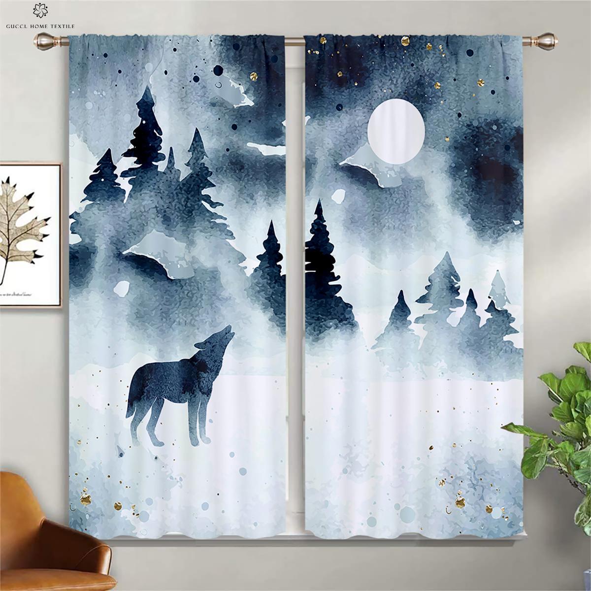 

Плотные шторы с принтом животных и волков, теплоизоляция, спальня, гостиная, кухонные декоративные шторы, украшение дома W100xH130(CM) folio&Grommet Top