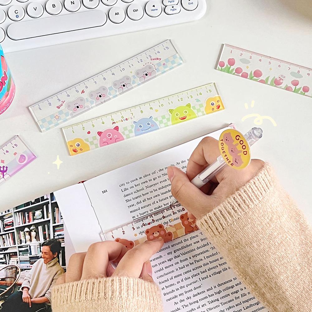 Trendy Ins Ruler Transparent Aesthetic Stationery Scale Creative Kawaii Study Desk Accessory Ruler Back To School Gift