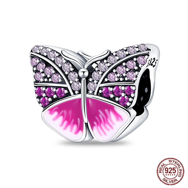 Copper Pink Collection Heart Shape Charm Beads For Brand Original Bracelet Diy Jewelry Gift