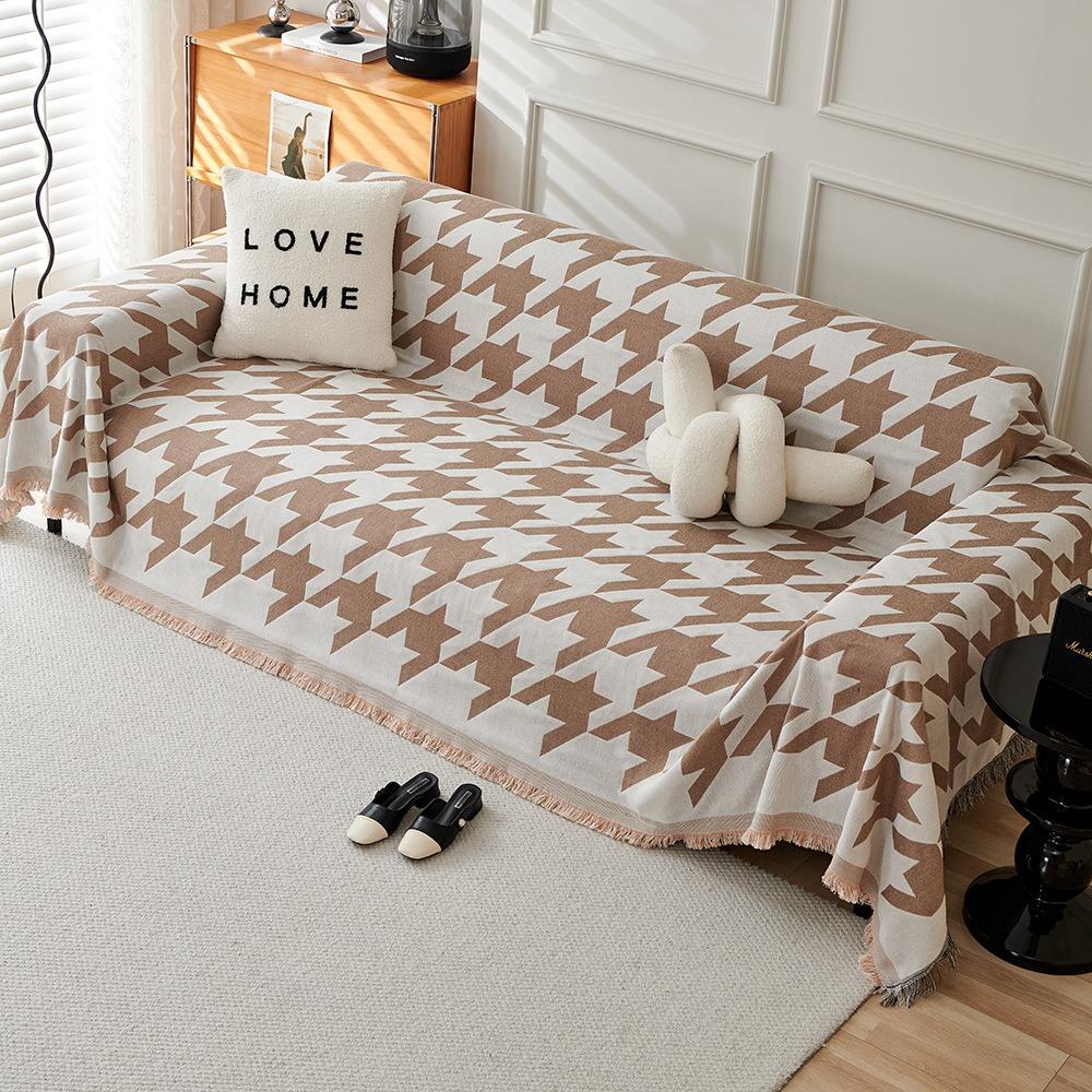 Universal Cream Sofa Cover Full Coverage Stretchable Slipcovers Cotton Gauze Couch Blanket for All Season Home Decor