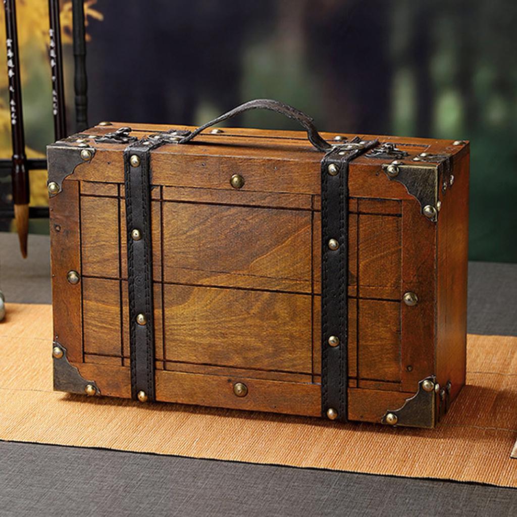 Wooden Handbag Wood Storage Trunk Alloy Fittings Vintage Portable Exquisite Craftsmanship for Home for Clothes Toys Photo Prop