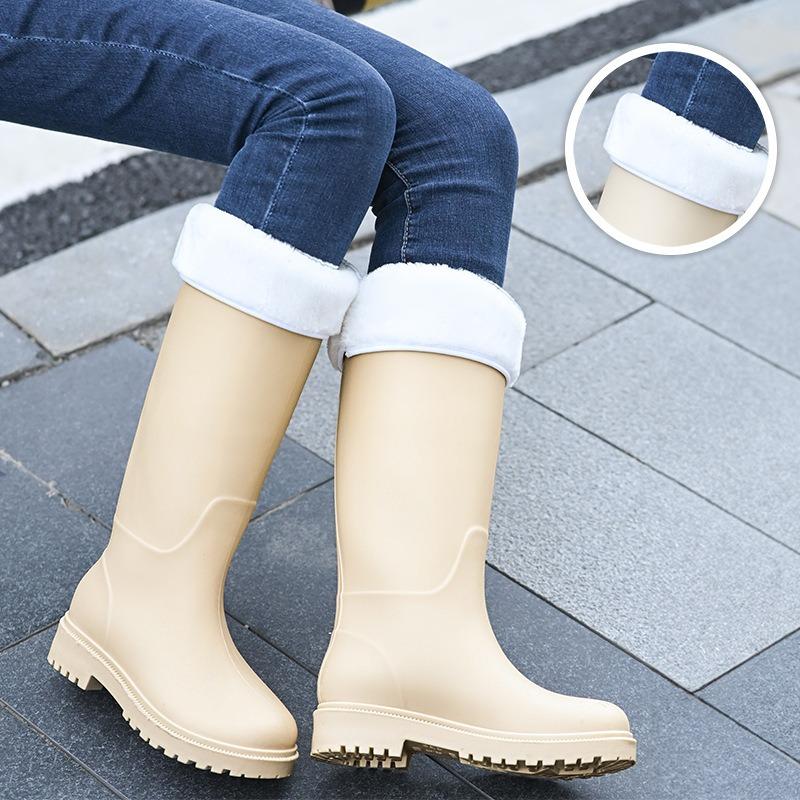 High Tube Rain Shoes Women's Fashion Warm Removable Velvet Waterproof Shoes Work Rubber Shoes Adult Wear Non-slip Women's Rain Boots