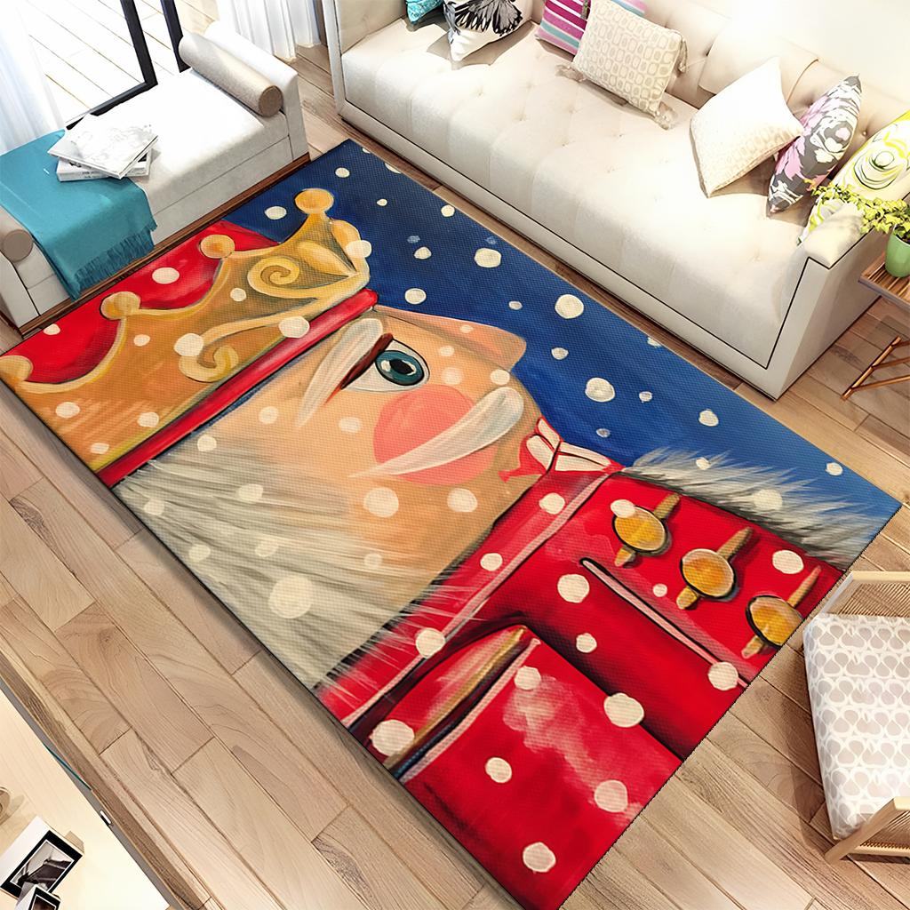 Merry Christmas Gift The Nutcracker Cartoon Doll Happy New Year Carpet Rug for Living Room Bedroom Home Sofa Decoration,Non-slip